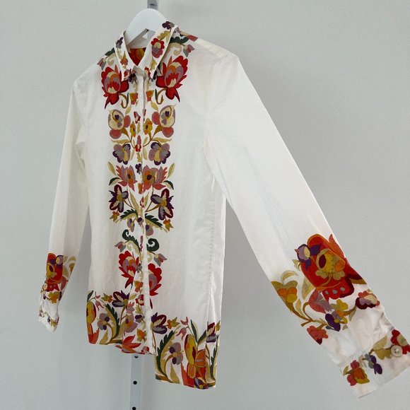 ETRO WHITE FLORAL COTTON TOP SIZE IT 46 / US 10 - Picture 6 of 17